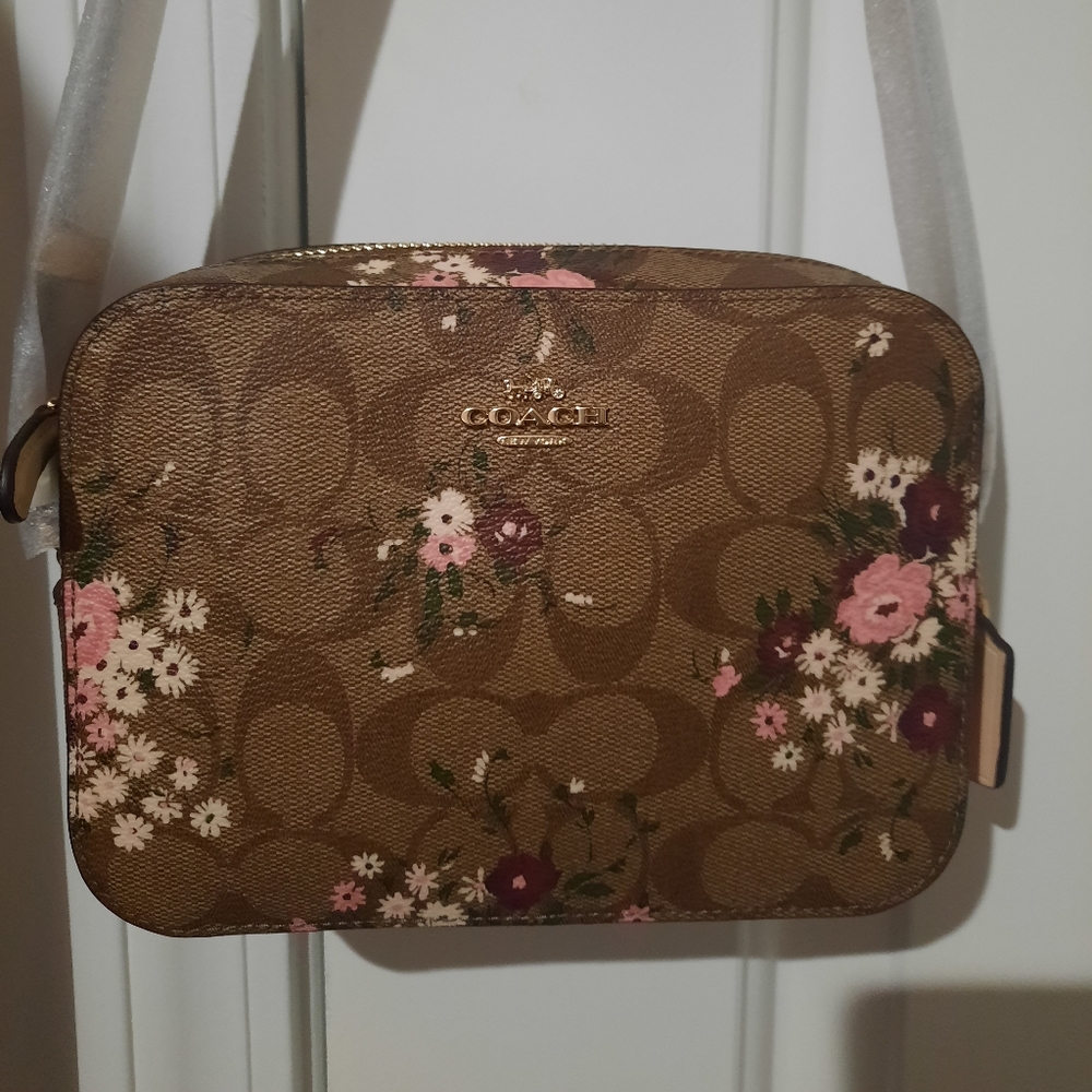 Mini Camera Bag In Signature Canvas With Evergreen Floral Print